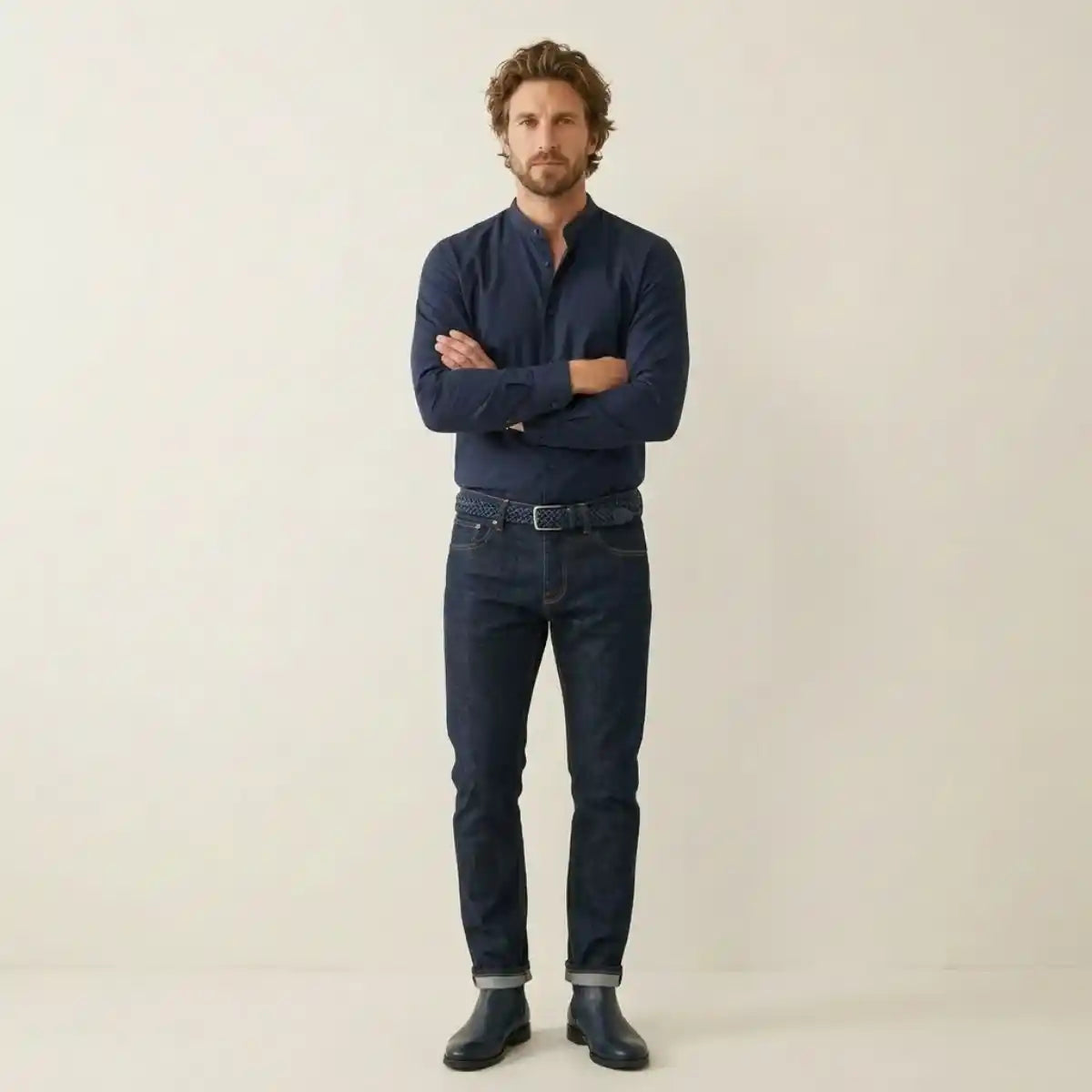 Chemise française Homme | Col Mao | Bleu Marine