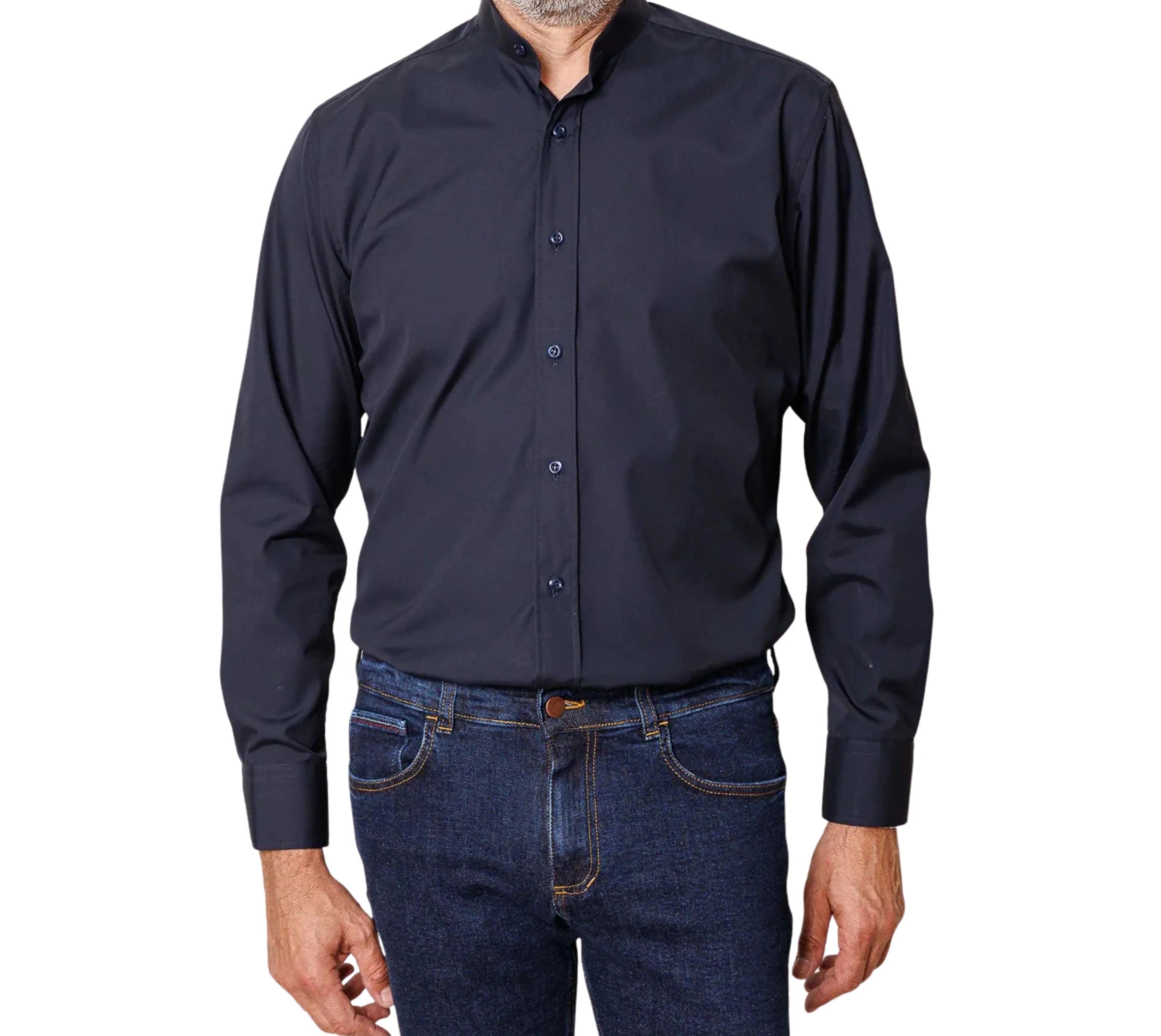 Chemise française Homme | Col Mao | Bleu Marine