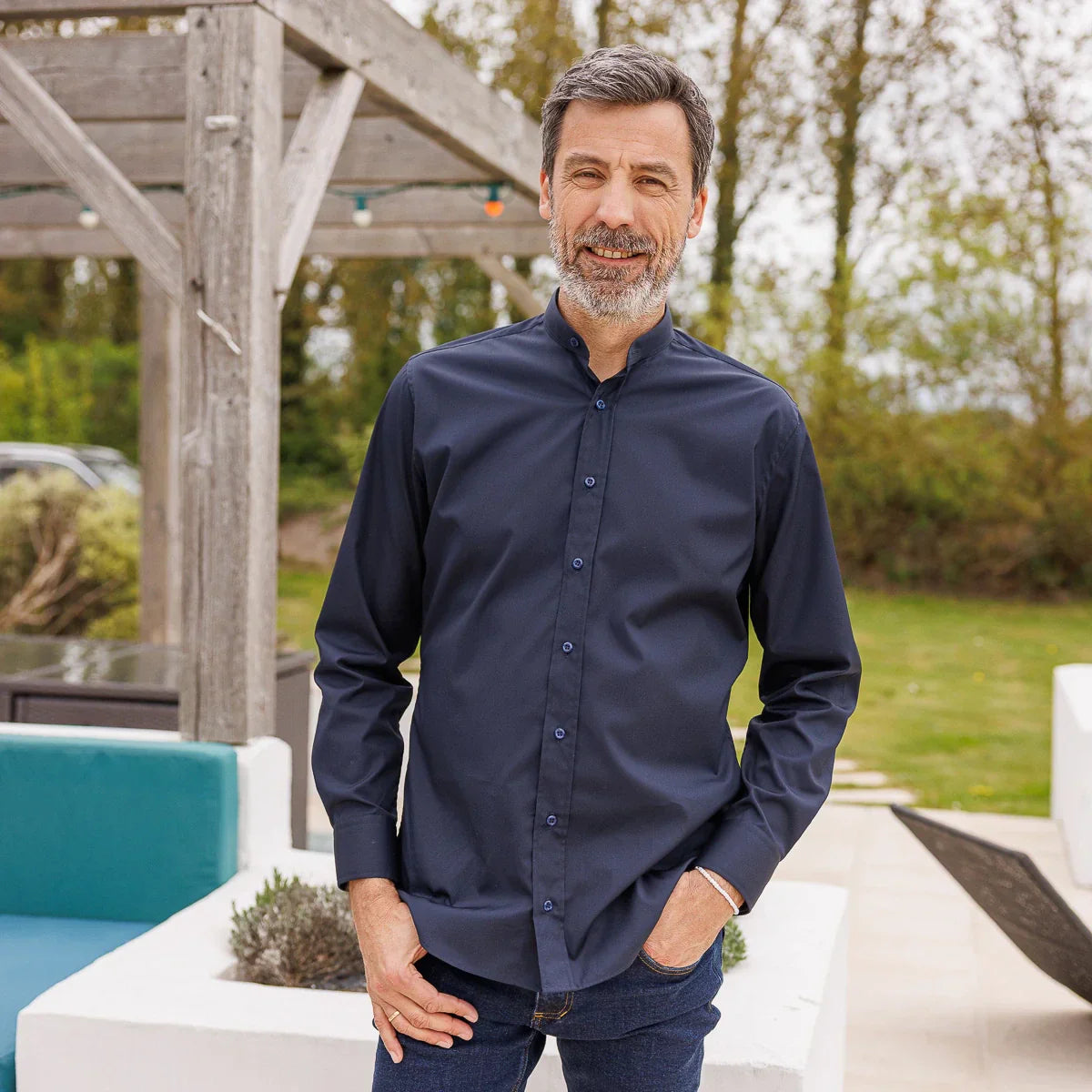 Chemise française Homme | Col Mao | Bleu Marine