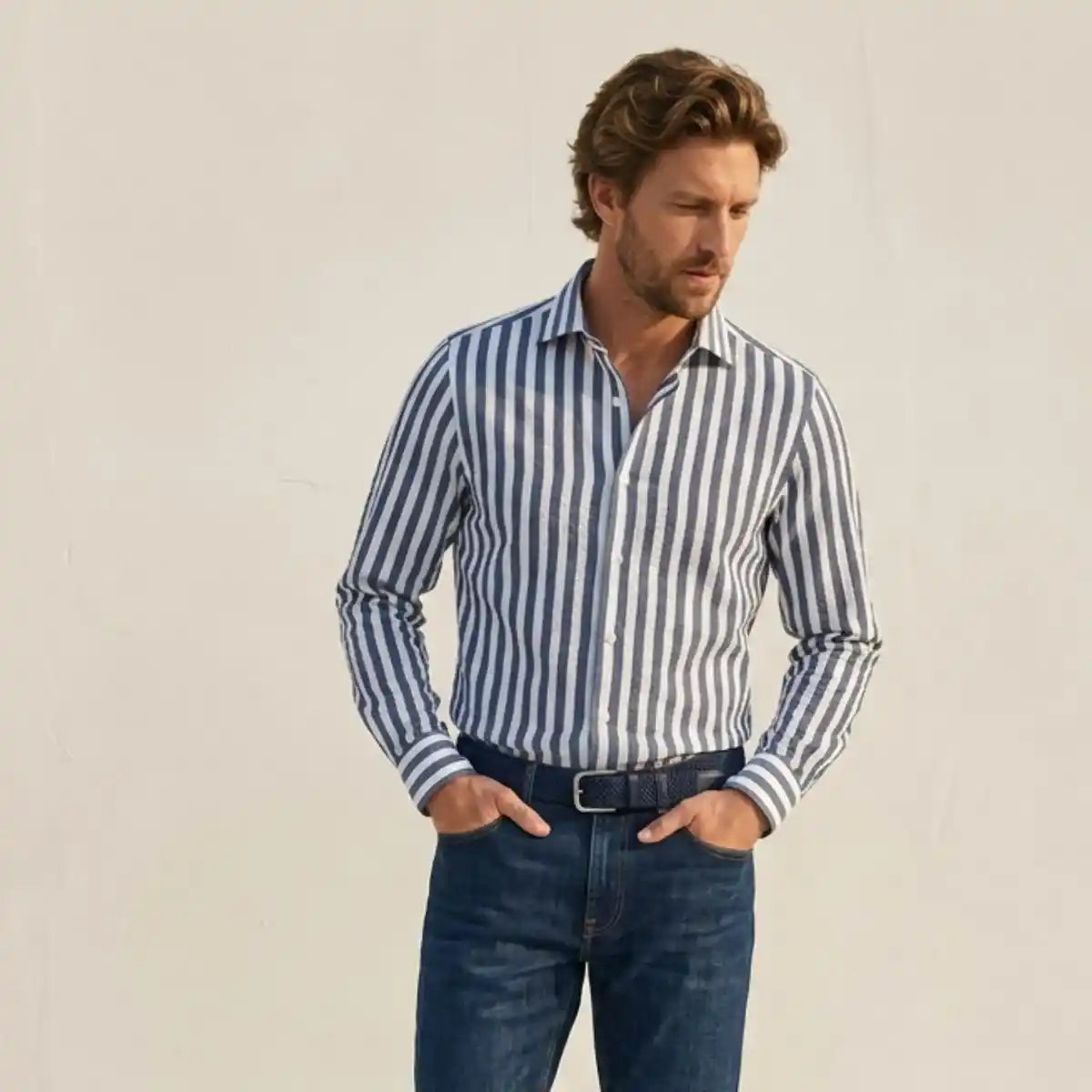 CHEMISE RAYEE HOMME | MARINE TEMP - Chemise française