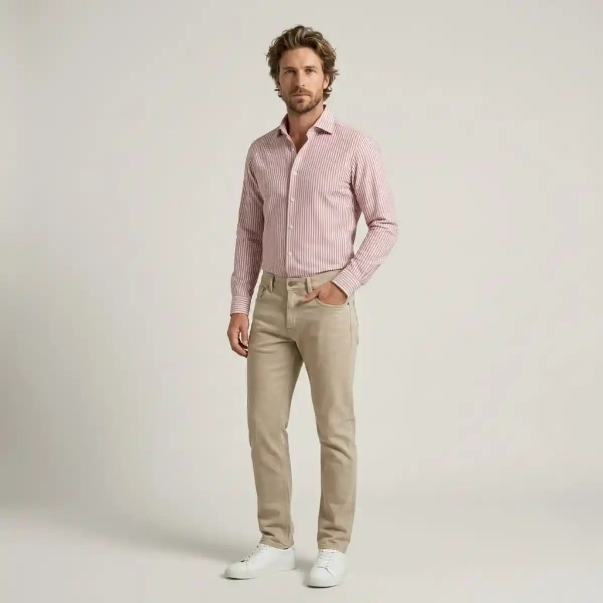 CHEMISE RAYEE HOMME | ROSE TEMP - Chemise française