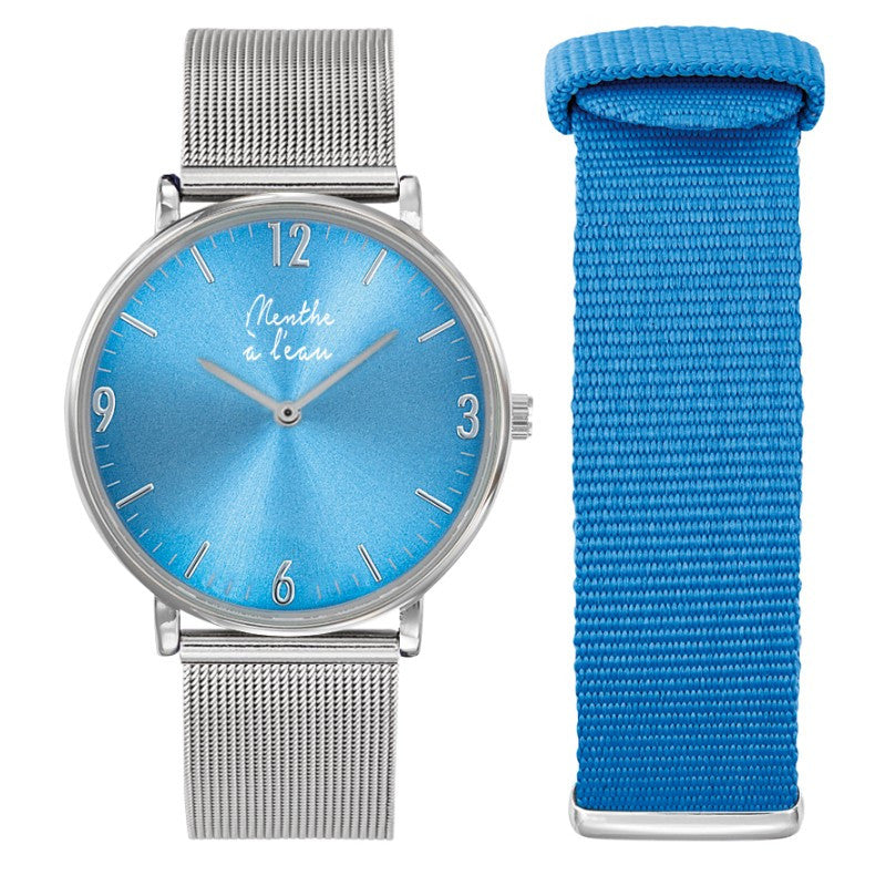 Montre L'imprévu maille bleu turquoise