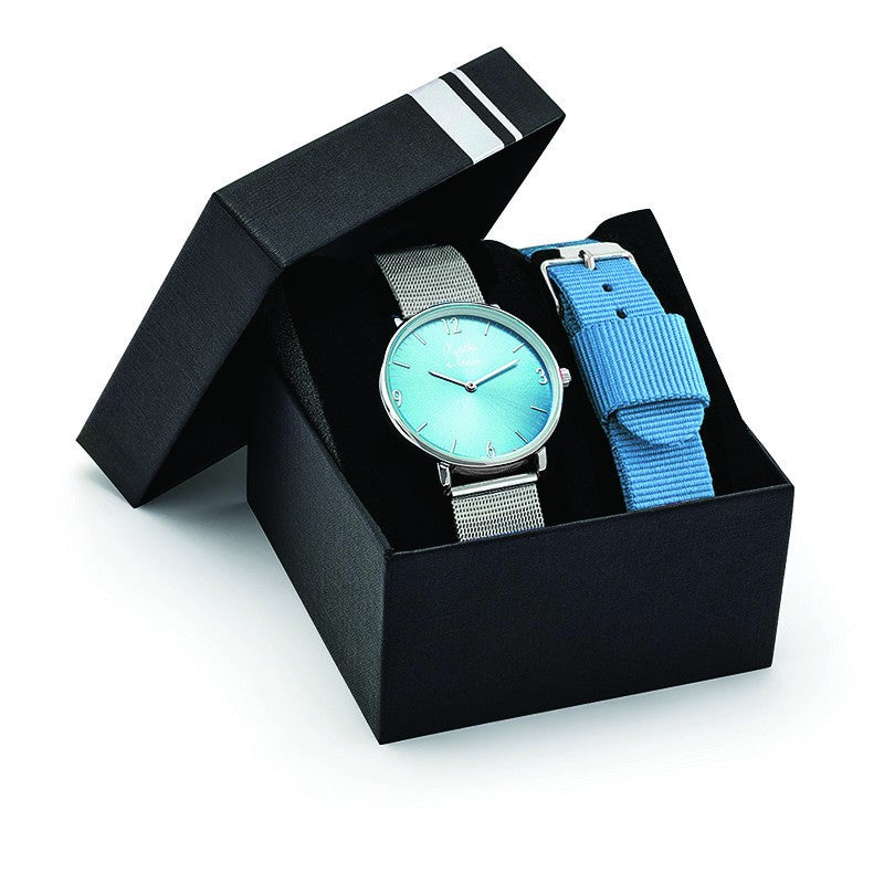 Montre L'imprévu maille bleu turquoise