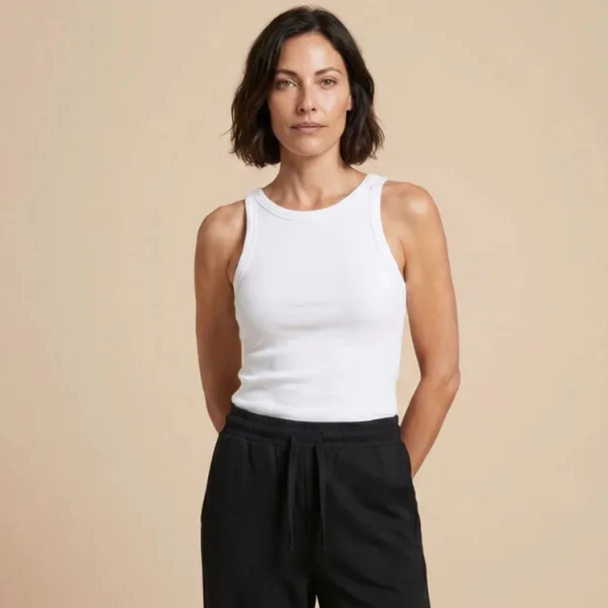 débardeur pour femme blanc en coton bio et élasthanne fabrication tissé et fabriqué en France