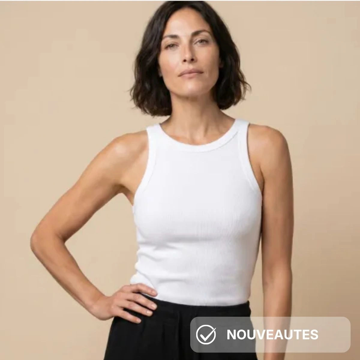 débardeur pour femme blanc en coton bio et élasthanne fabrication tissé et fabriqué en France
