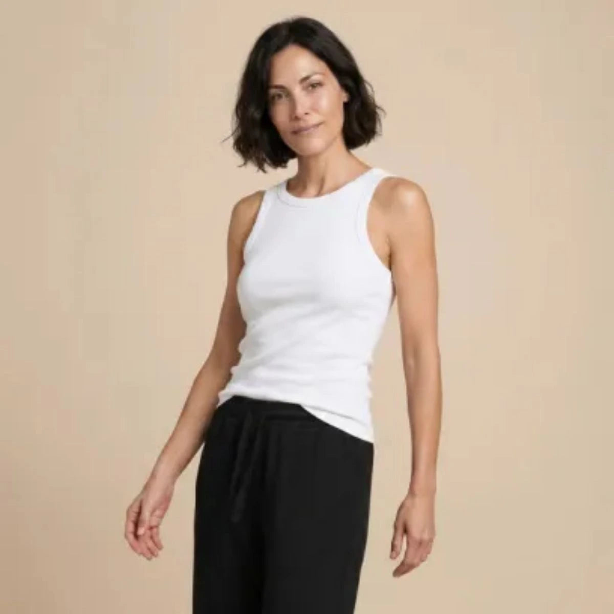 débardeur pour femme blanc en coton bio et élasthanne fabrication tissé et fabriqué en France
