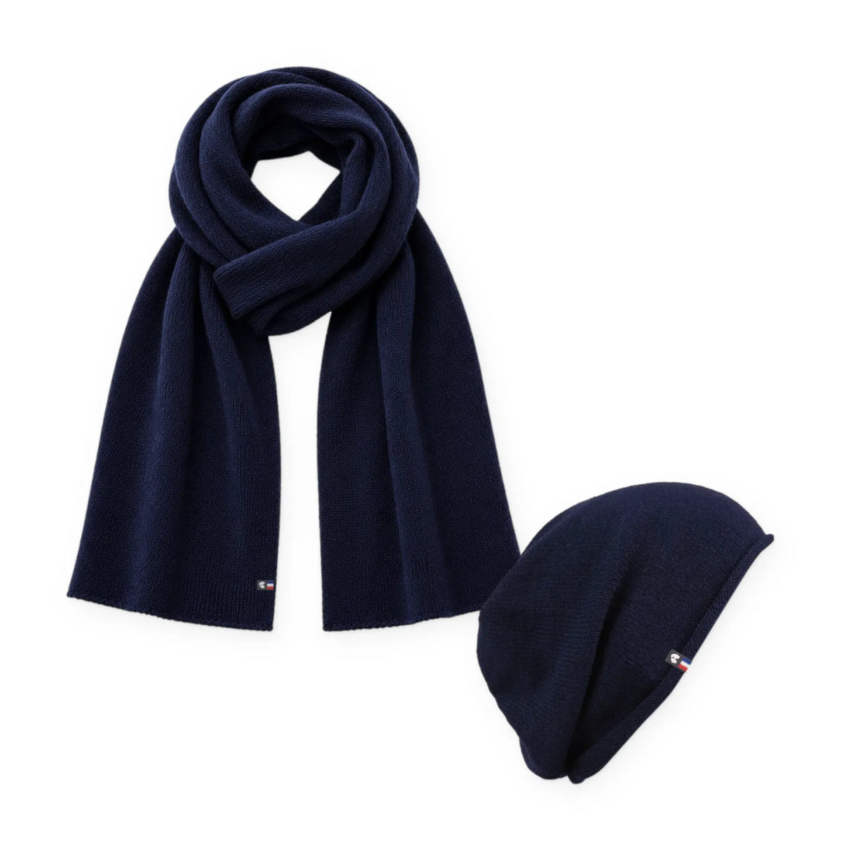 Duo cachemire homme coloris bleu marine : bonnet et écharpe en cachemire assortis
