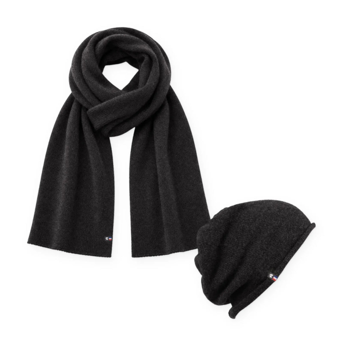 Duo cachemire homme coloris noir : bonnet et écharpe en cachemire assortis