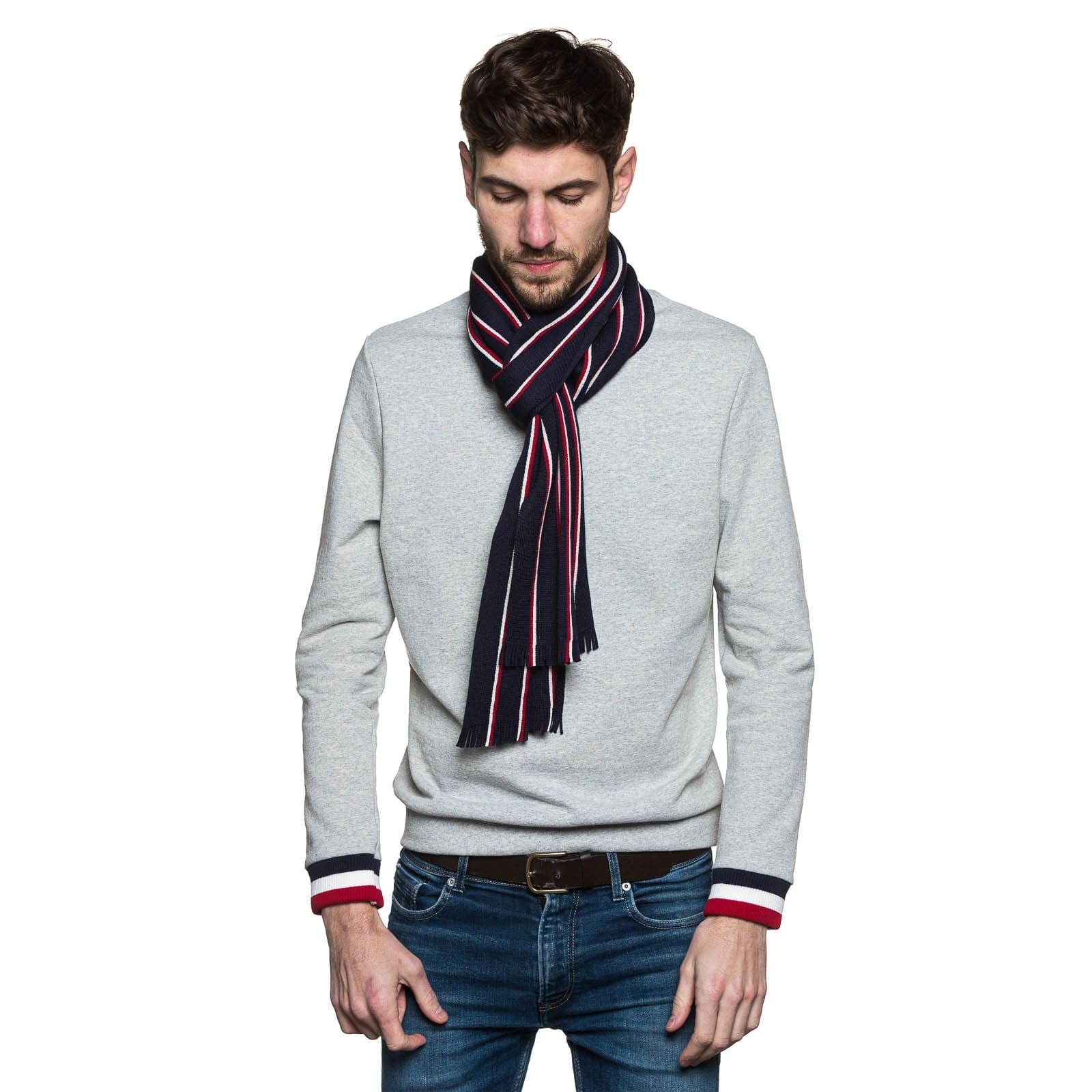 Echarpe homme bleu marine en laine