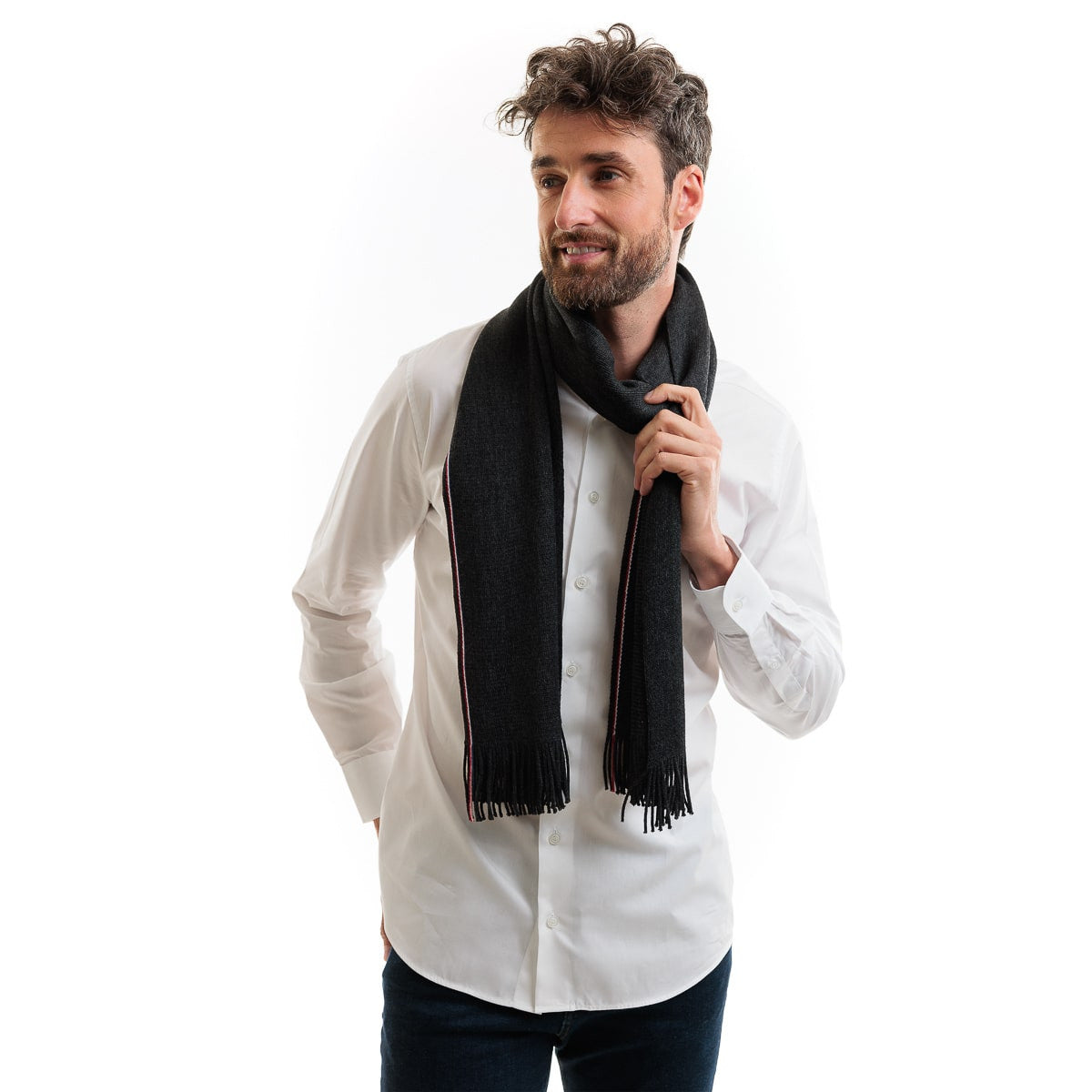 Echarpe gris foncé pour homme en laine