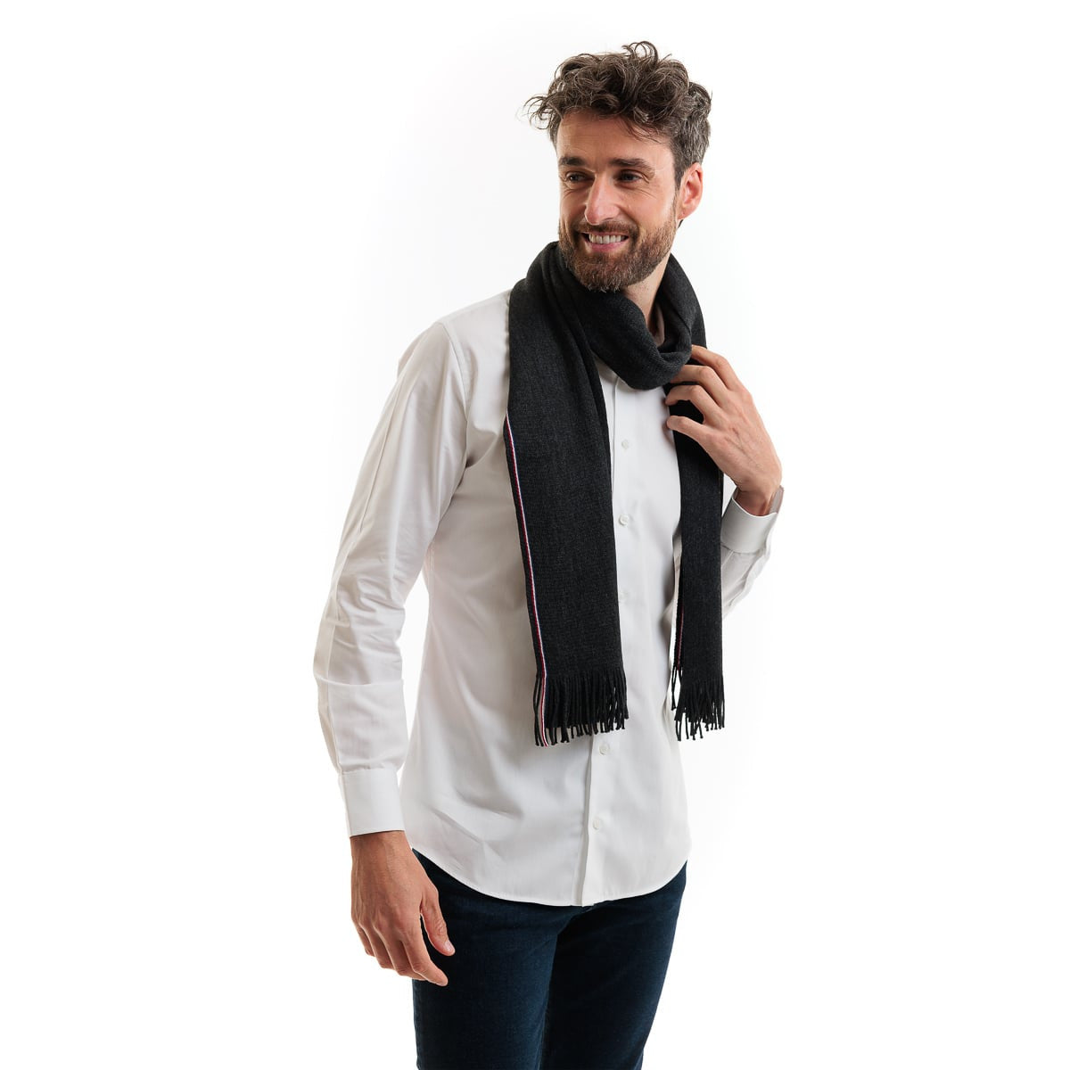 Echarpe gris foncé pour homme en laine