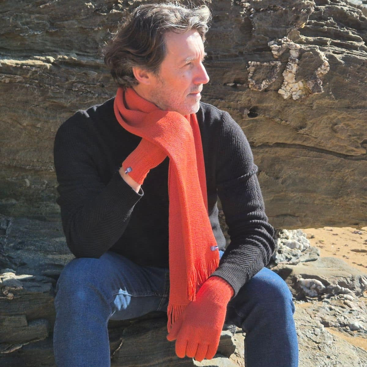 Echarpe Laine homme orange avec franges