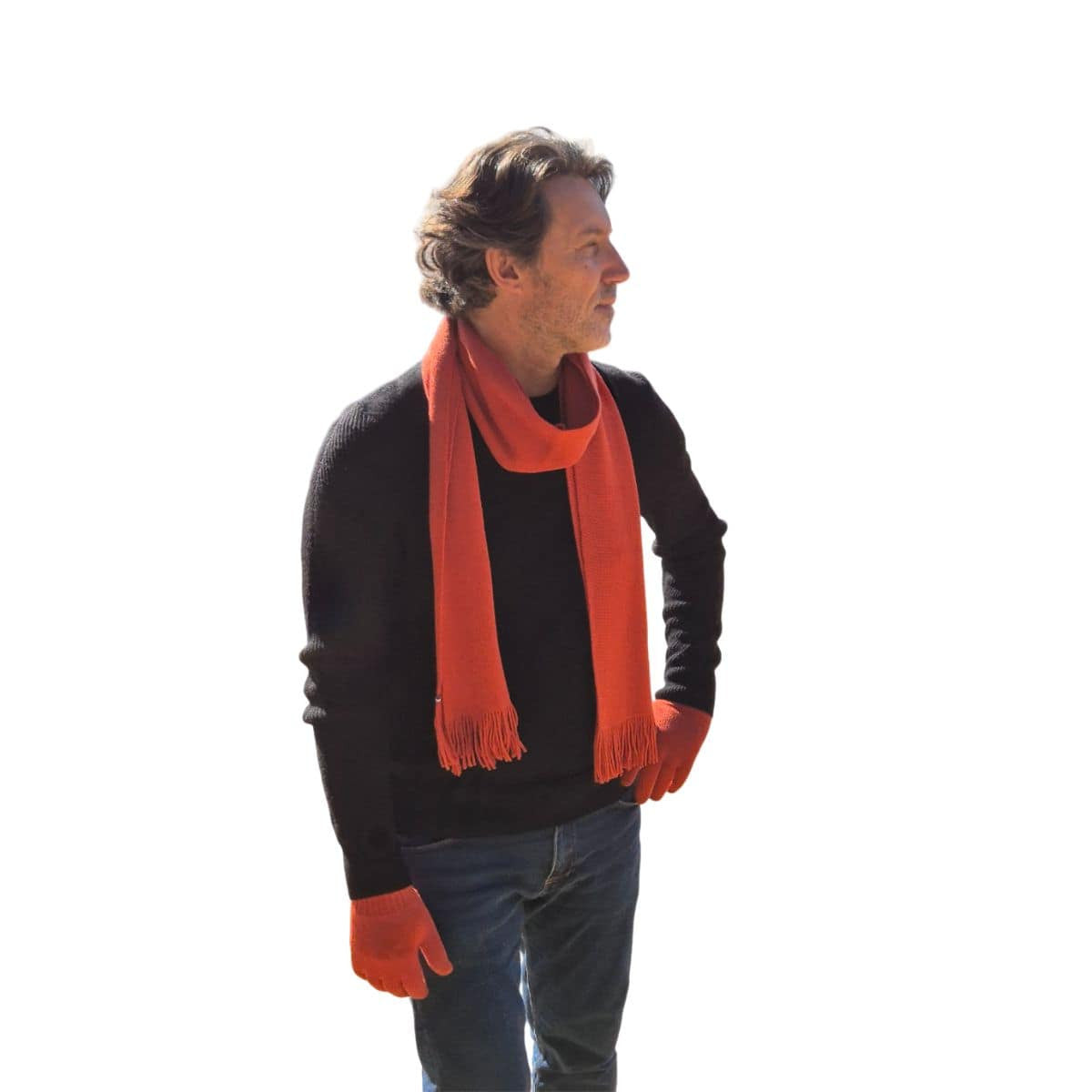 Echarpe Laine homme orange avec franges