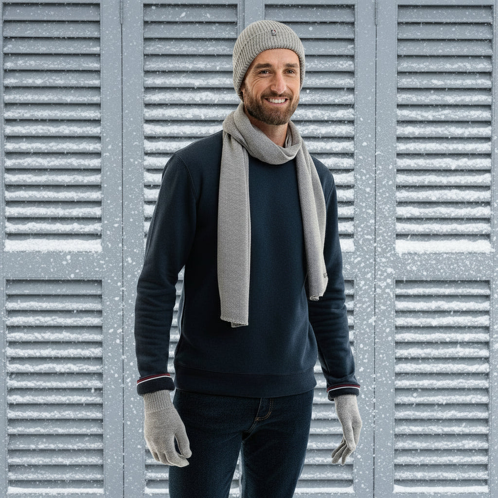  Echarpe homme en laine mérinos grise