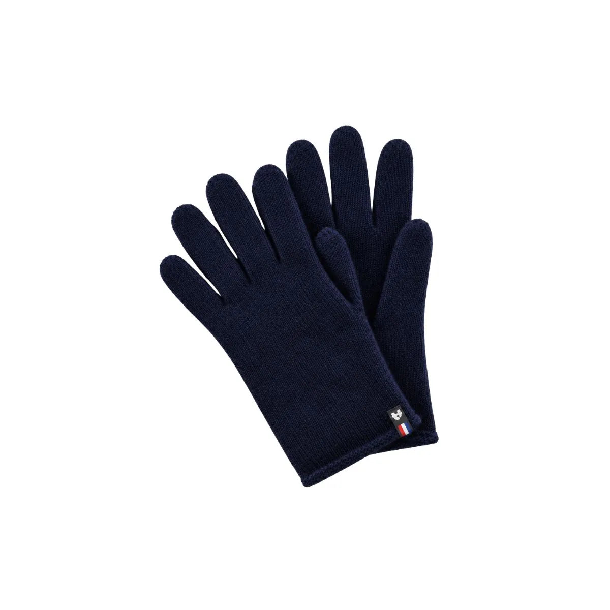 Paire de gants tactiles en cachemire bleu marine pour femme, posée à plat