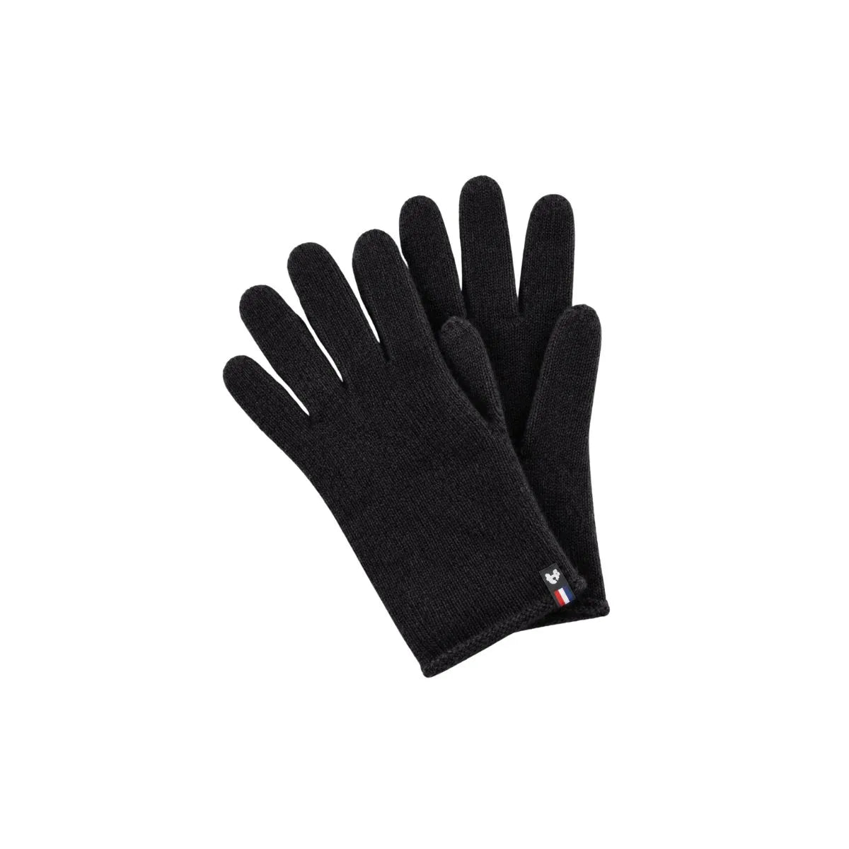 Paire de gants tactiles en cachemire noirs pour femme, posée à plat