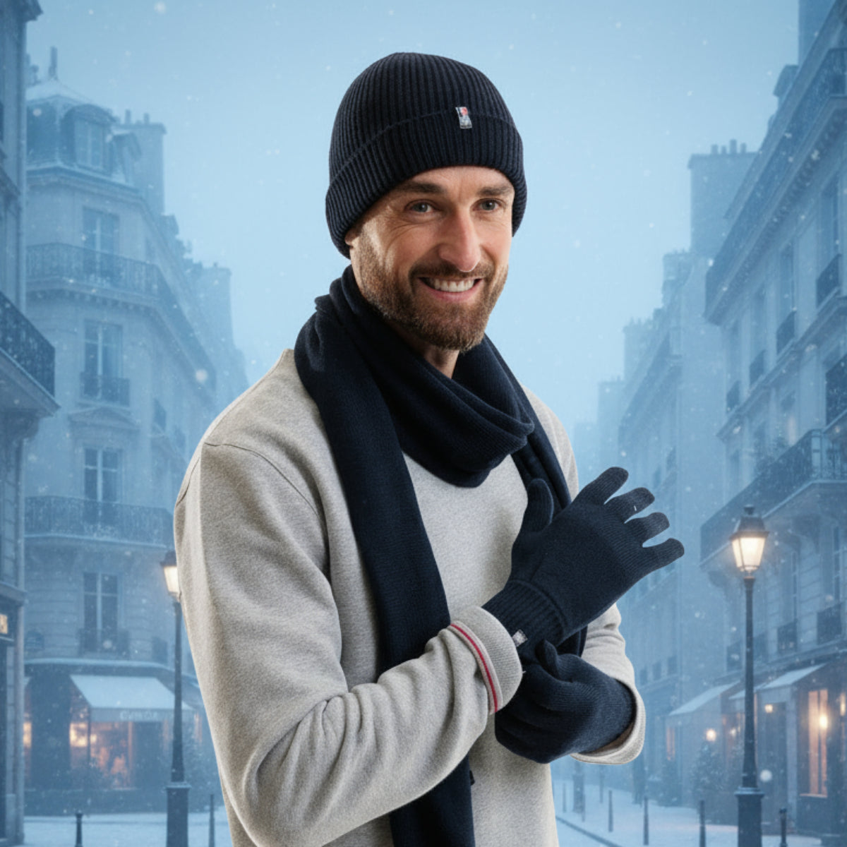 Gants tactiles en laine mérinos pour homme, coloris bleu marine