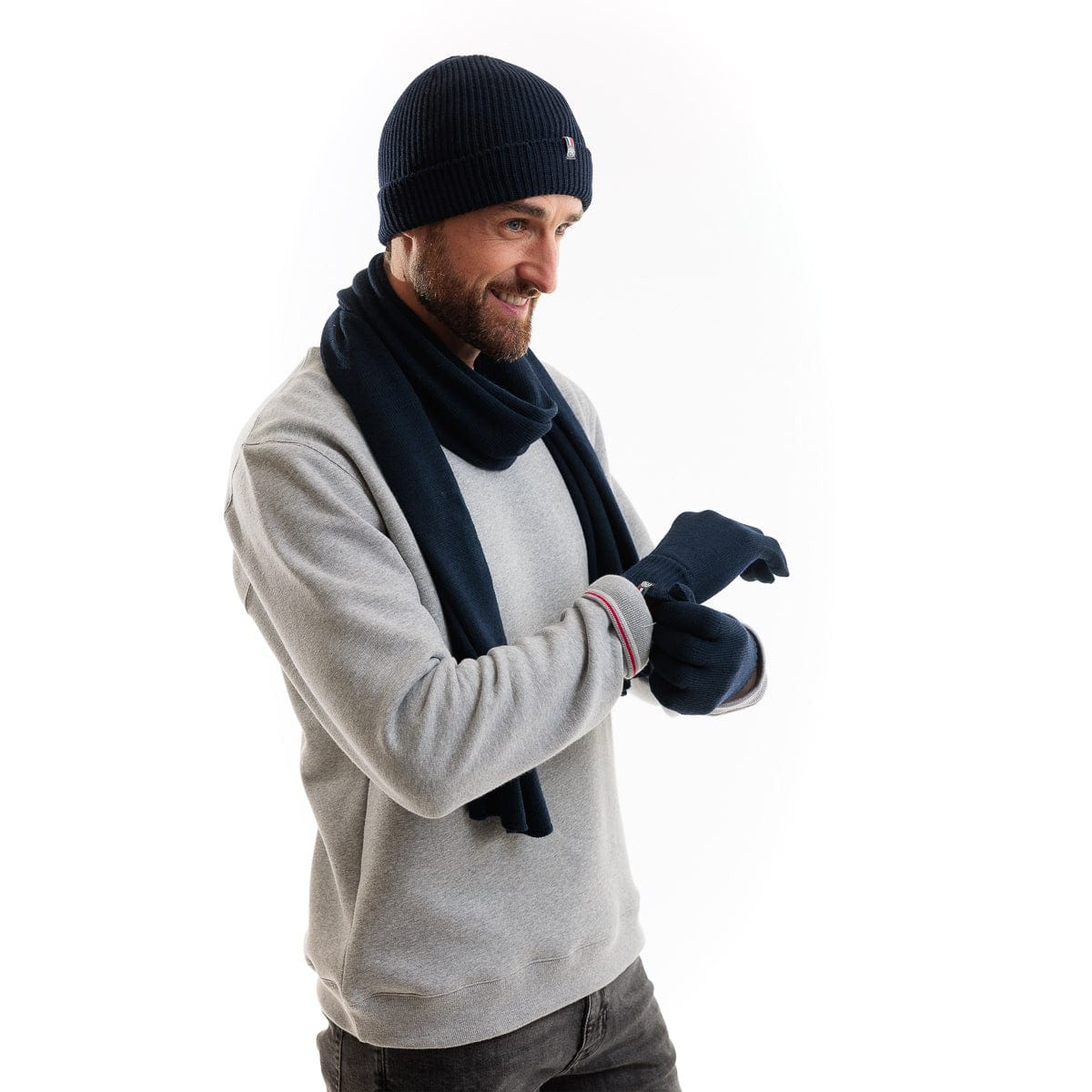 Gants tactiles homme en laine mérinos bleu marine