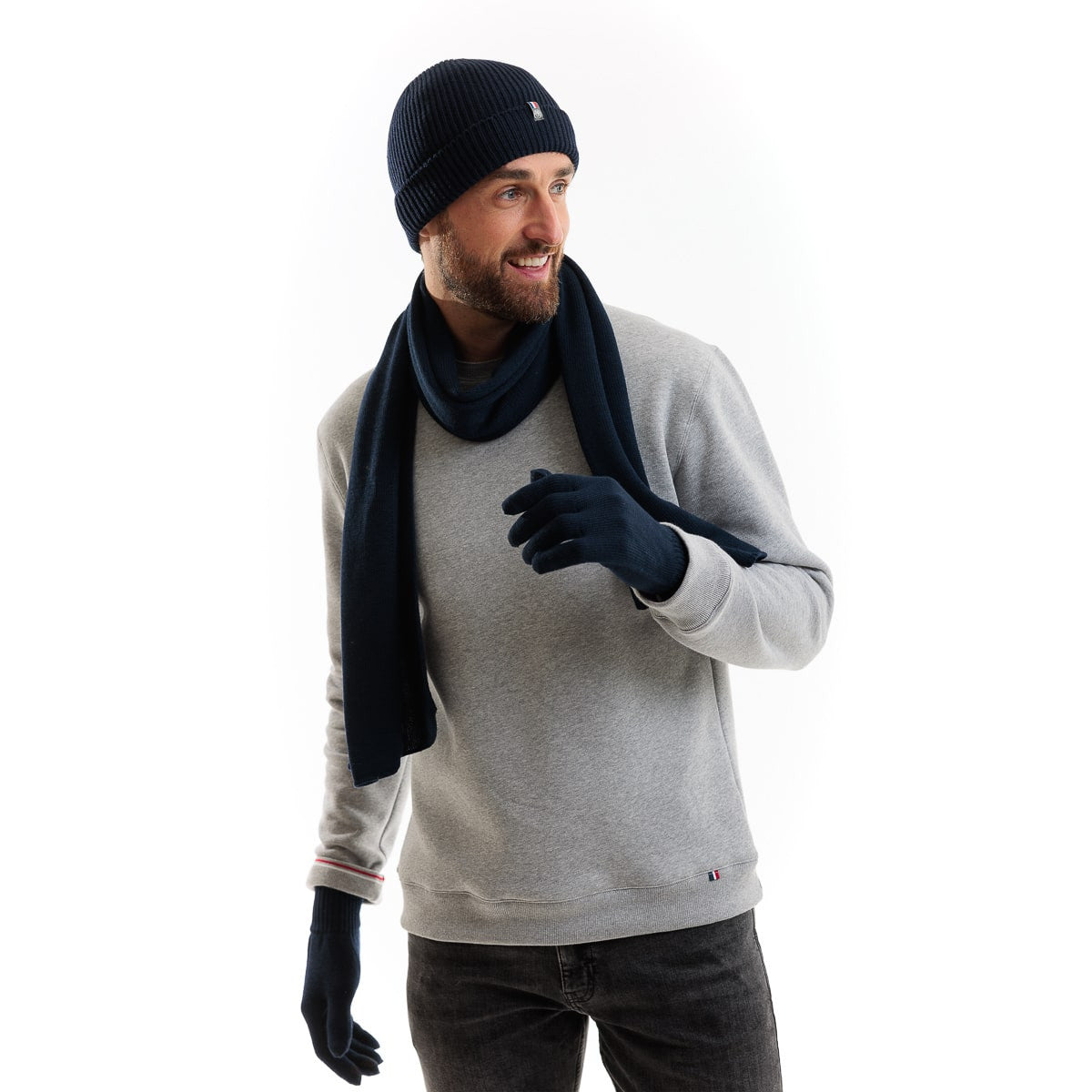 Gants tactiles homme en laine mérinos bleu marine