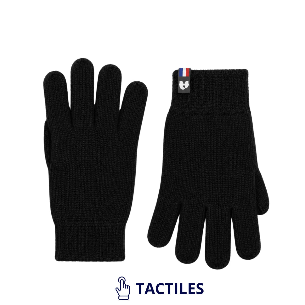 paire de gants à plat noir avec le marquage tactile