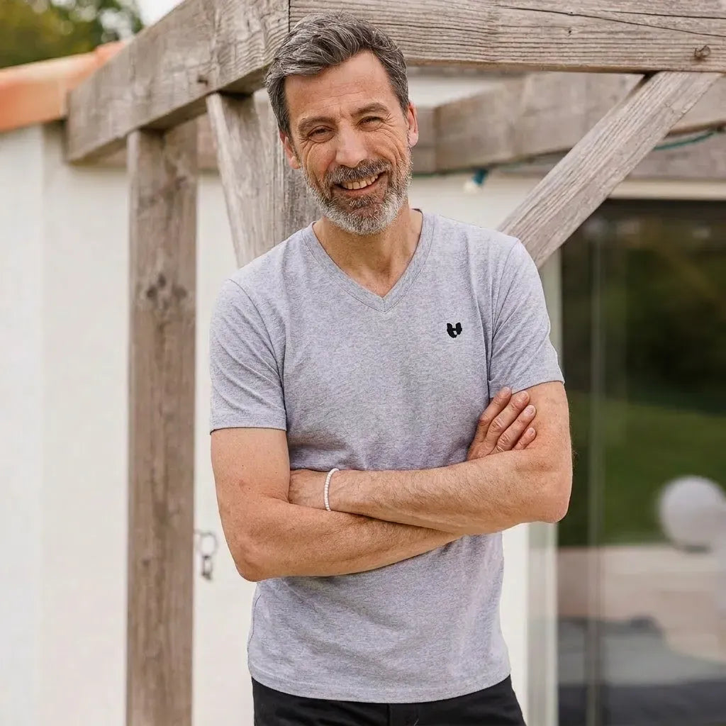 T shirt col V gris homme | Coeur TEMP