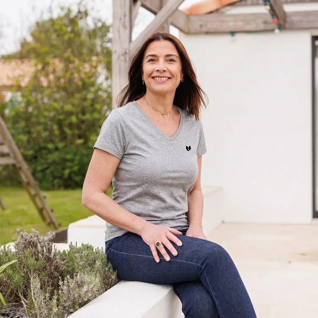 T shirt col V gris femme | Coeur TEMP