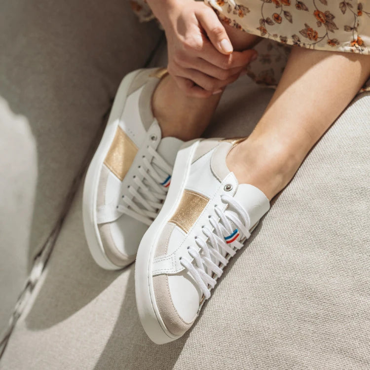 Basket française Hiba Blanc Or