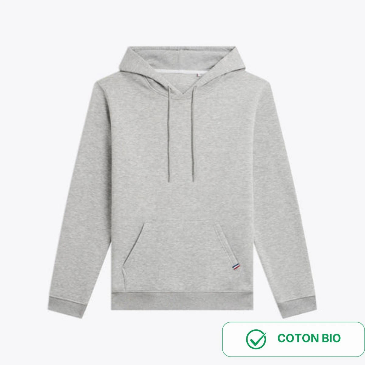 hoodie gris clair made in France en coton bio disponible taille S, M, L, XL, XXL