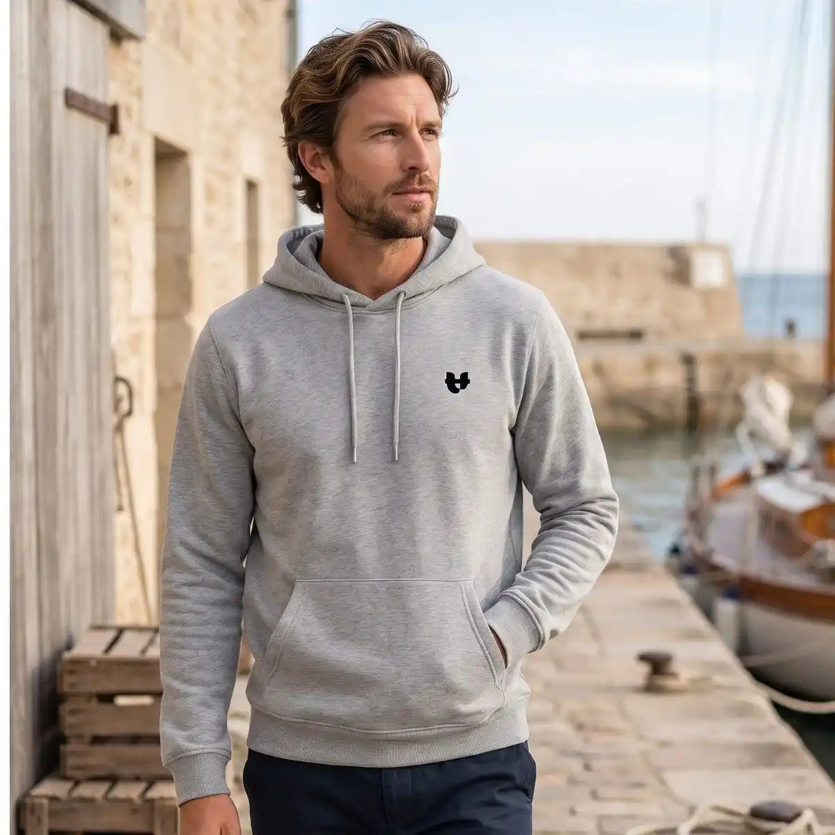 hoodie pour homme gris clair en coton bio made in France