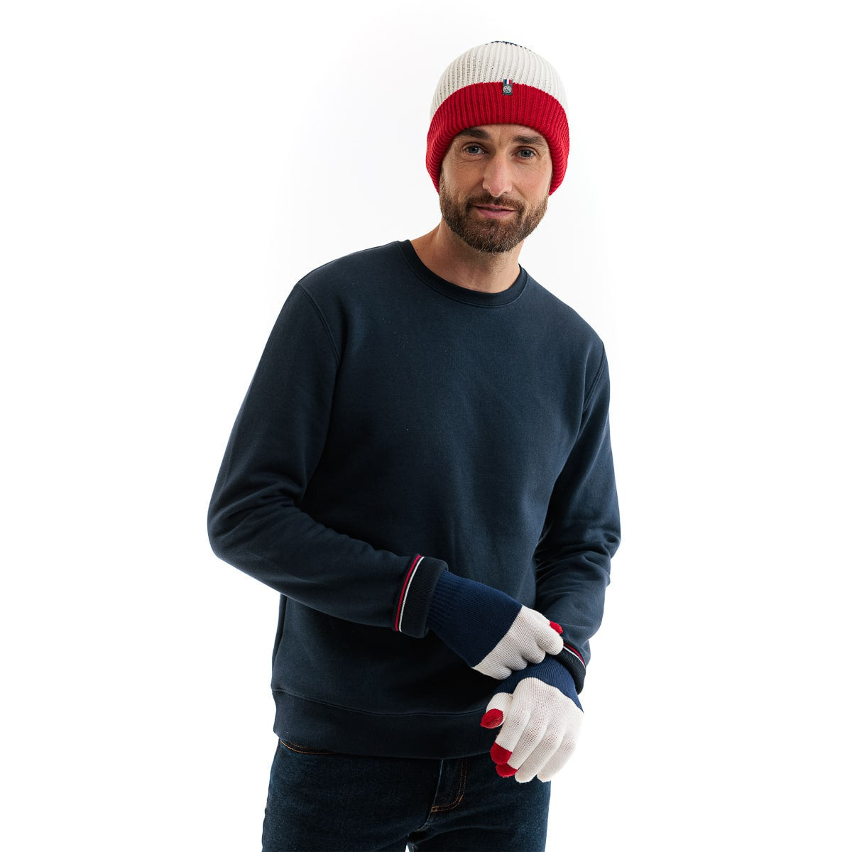 bonnet laine homme bleu blanc rouge