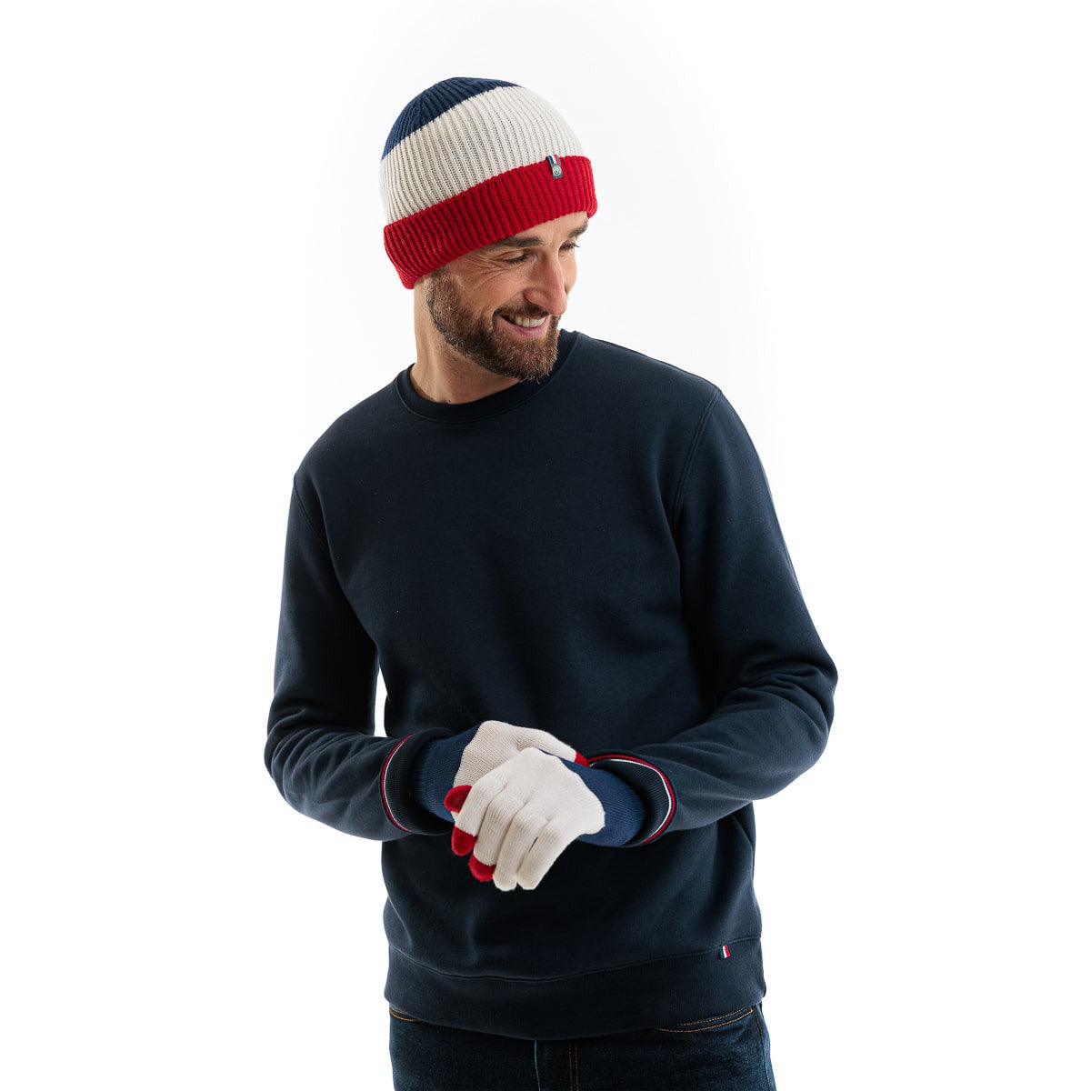 bonnet laine homme bleu blanc rouge