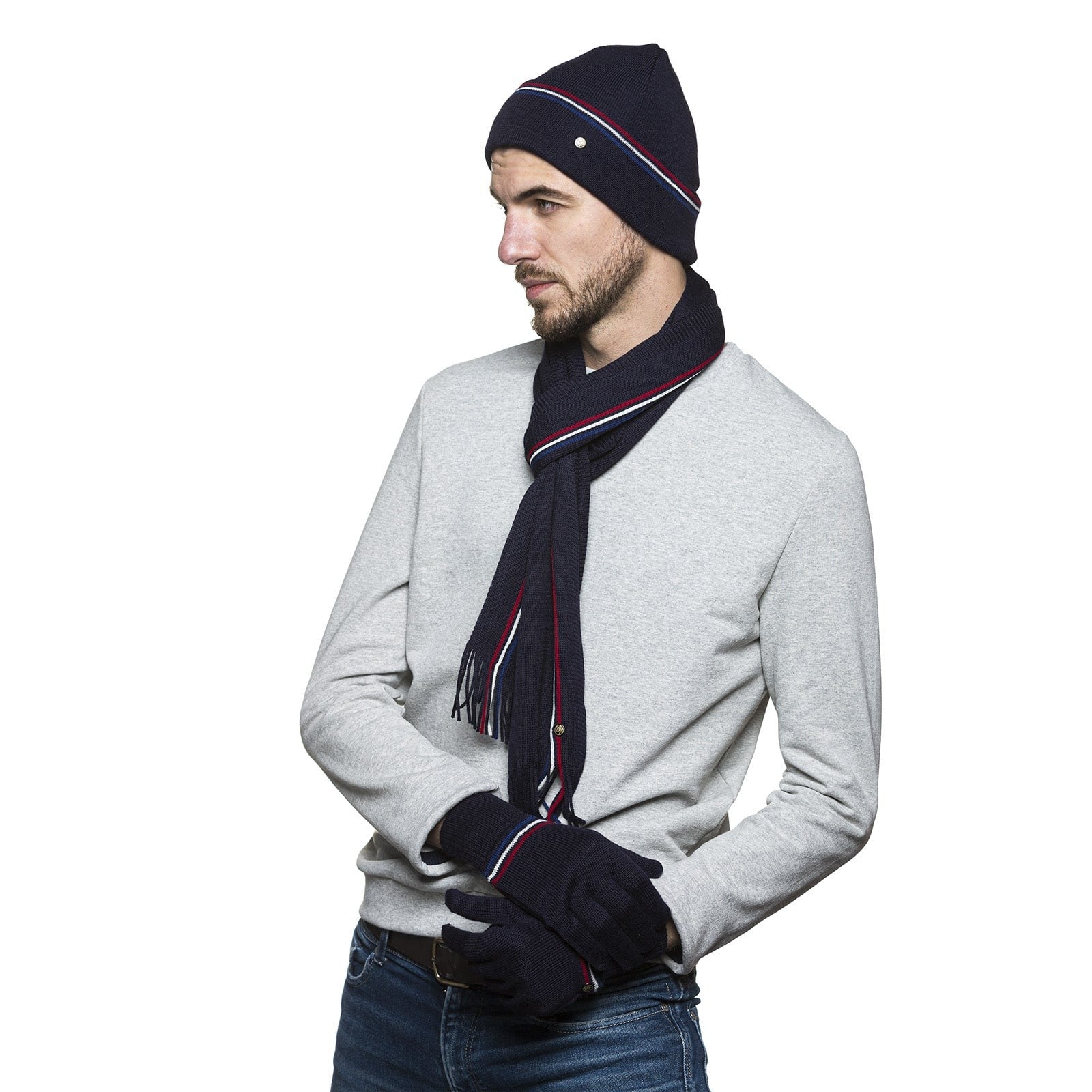 bonnet pour homme en laine bleu et gris
