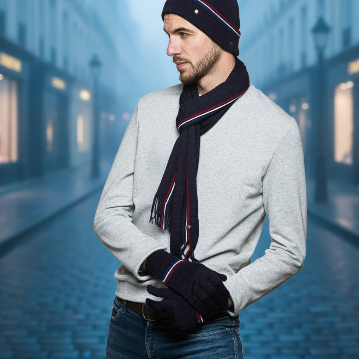 gants hiver homme en laine gris