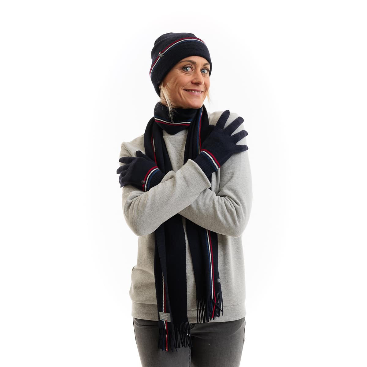 gants hiver femme en laine bleu marine
