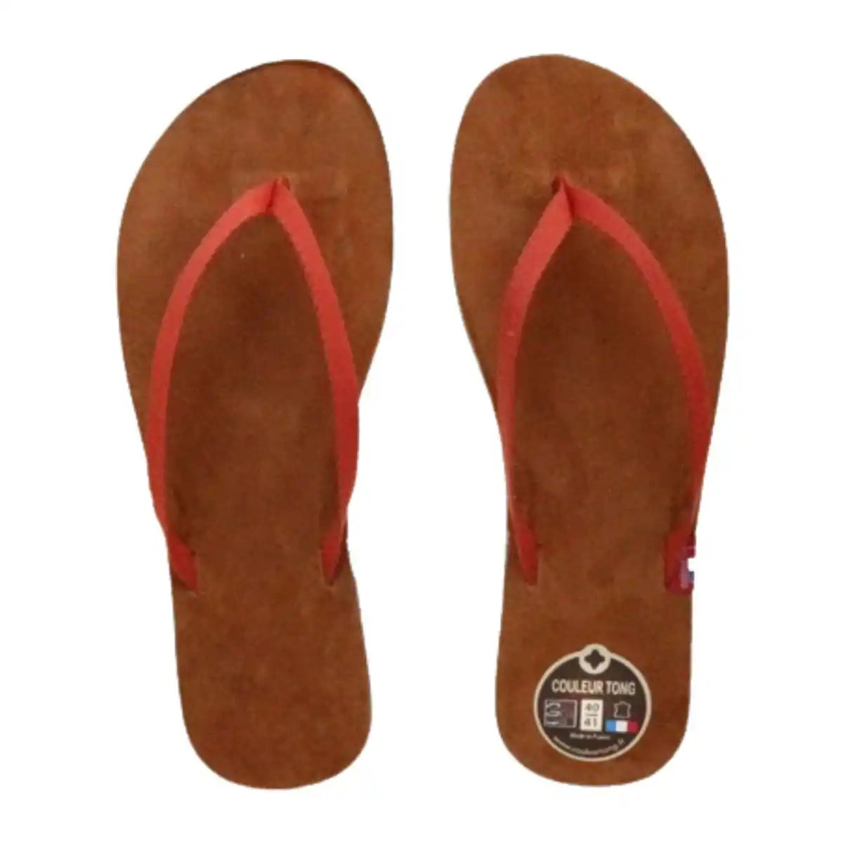 Tong en cuir poids plume rouge safran