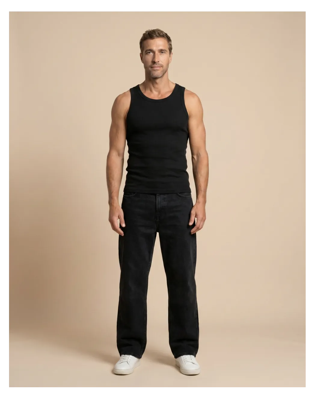 Débardeur  homme Noir côte 2x2
