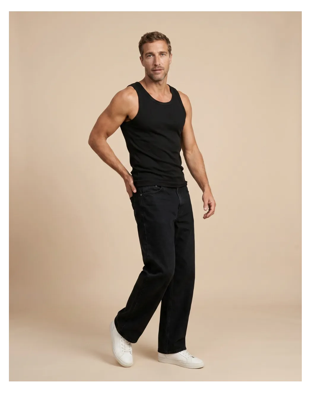 Débardeur  homme Noir côte 2x2