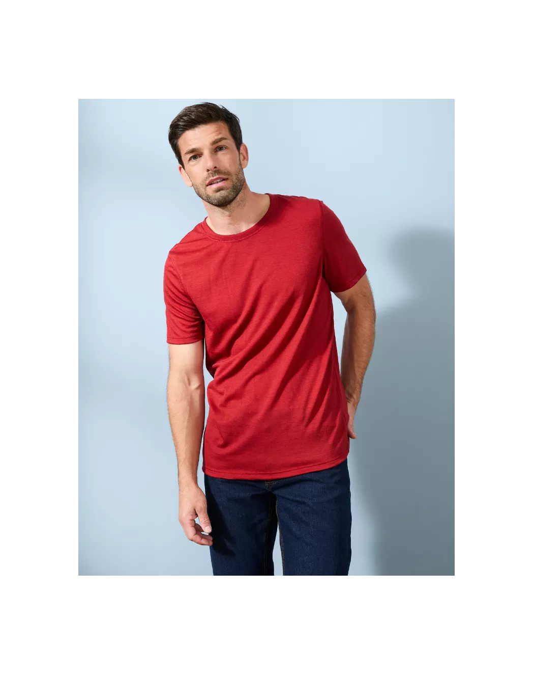 T-shirt laine merinos Homme rouge