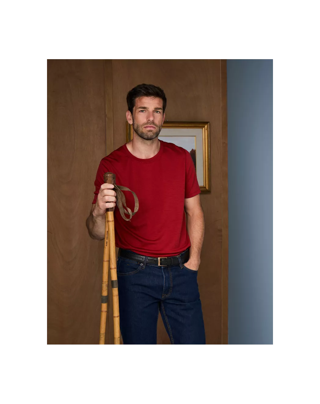 T-shirt laine merinos Homme rouge