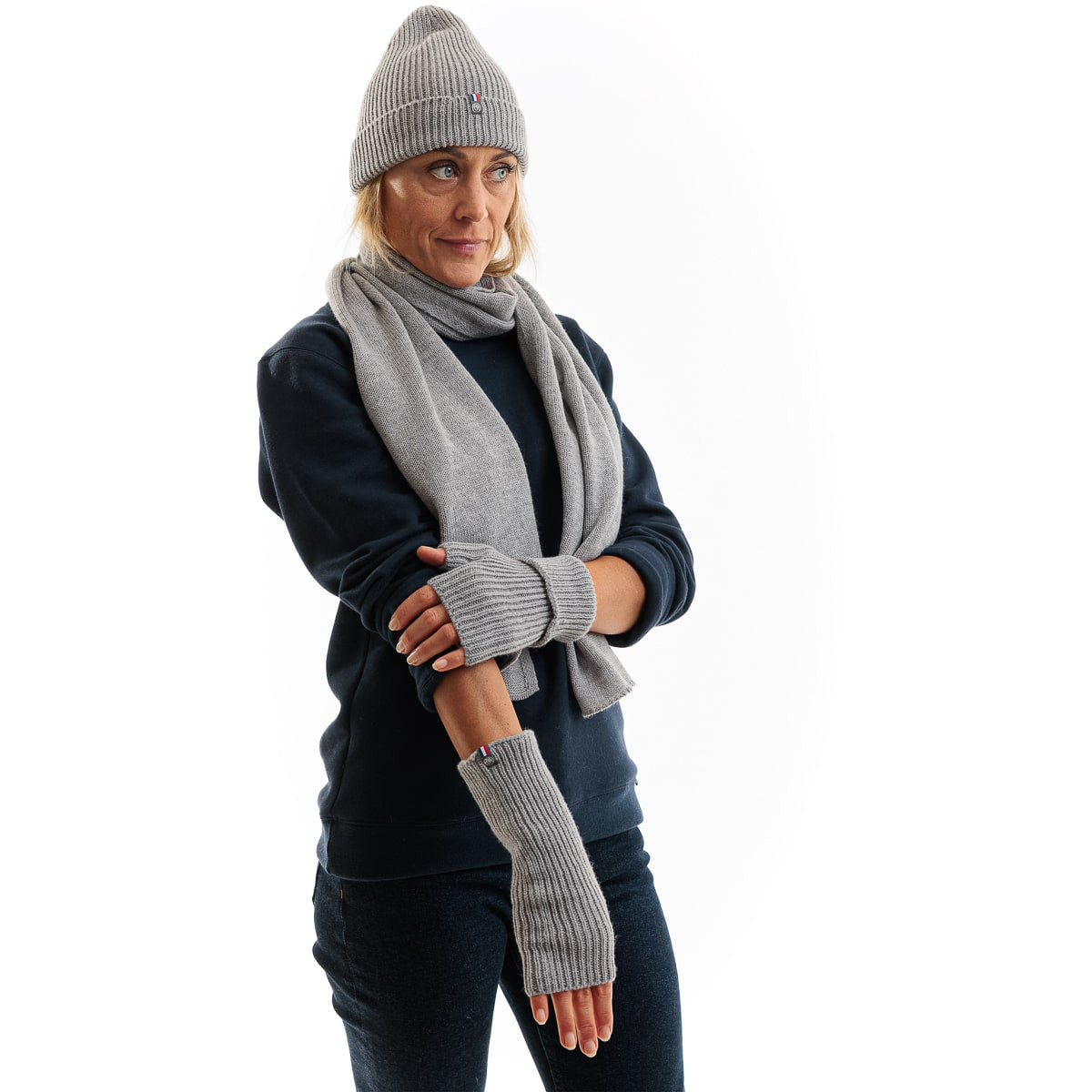 Mitaines femme en laine mérinos gris et noires