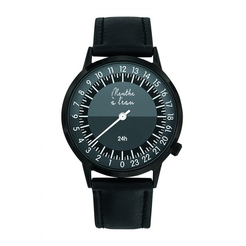 Montre 24h homme en cuir noir