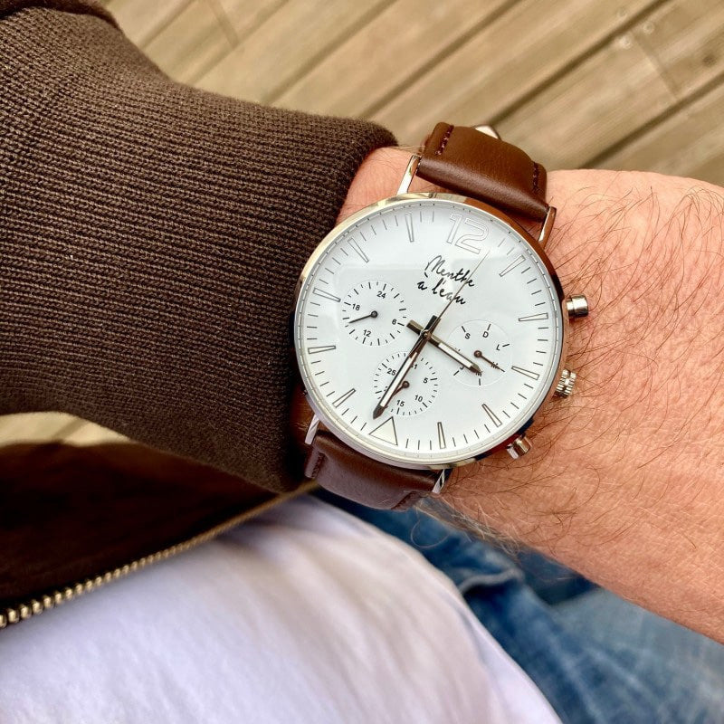 Montre poiur homme en cuir marron