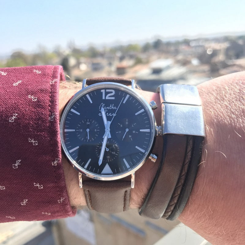 Montre homme en cuir marron