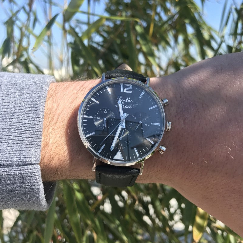 Montre pour homme cuir noir