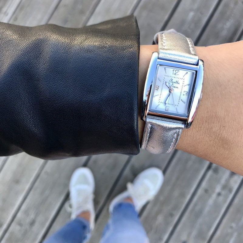Montre La Rectangle cuir argenté