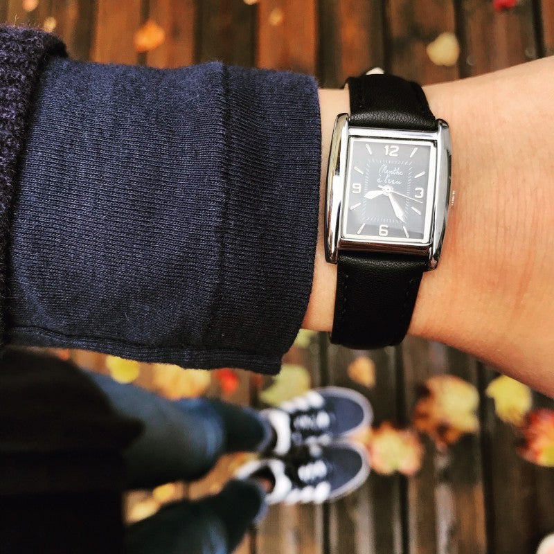 Montre La Rectangle cuir noir