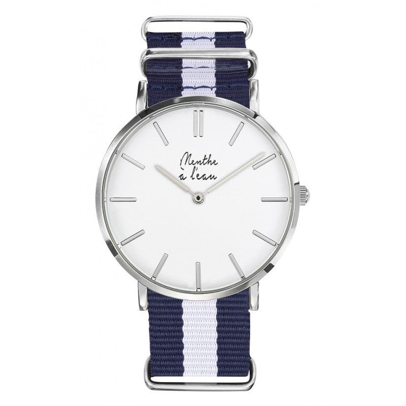 Montre homme chromée bleu et blanc