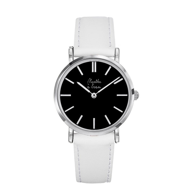 Montre La Véritable cuir blanc fond noir chromé