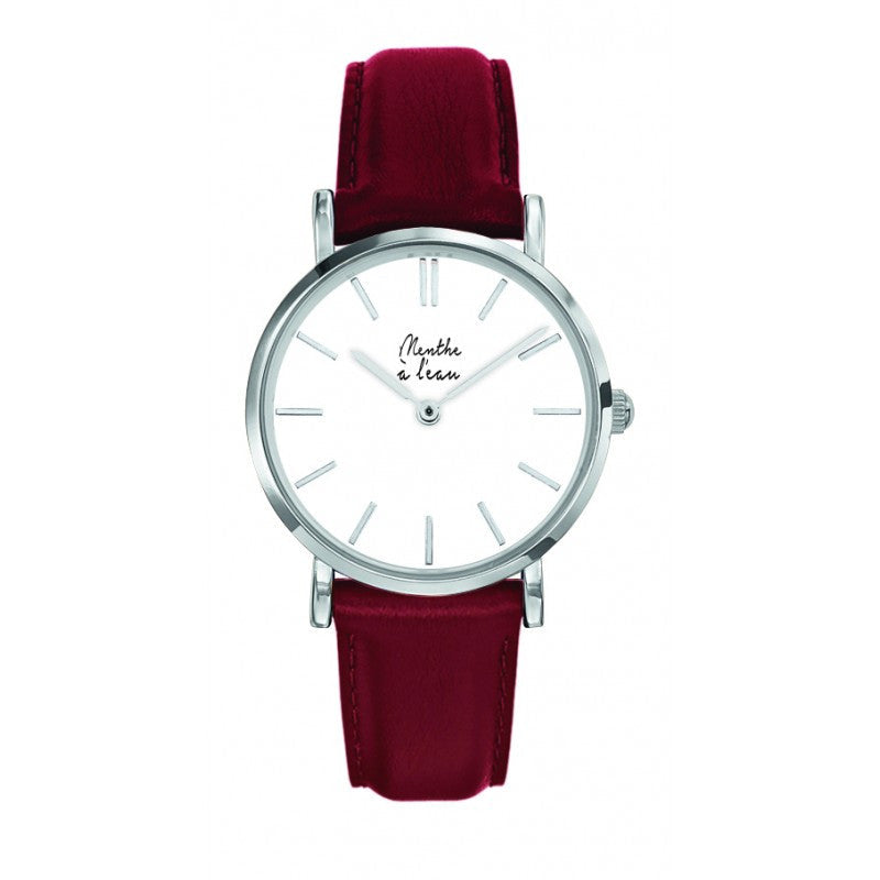 Montre La Véritable cuir bordeaux fond blanc