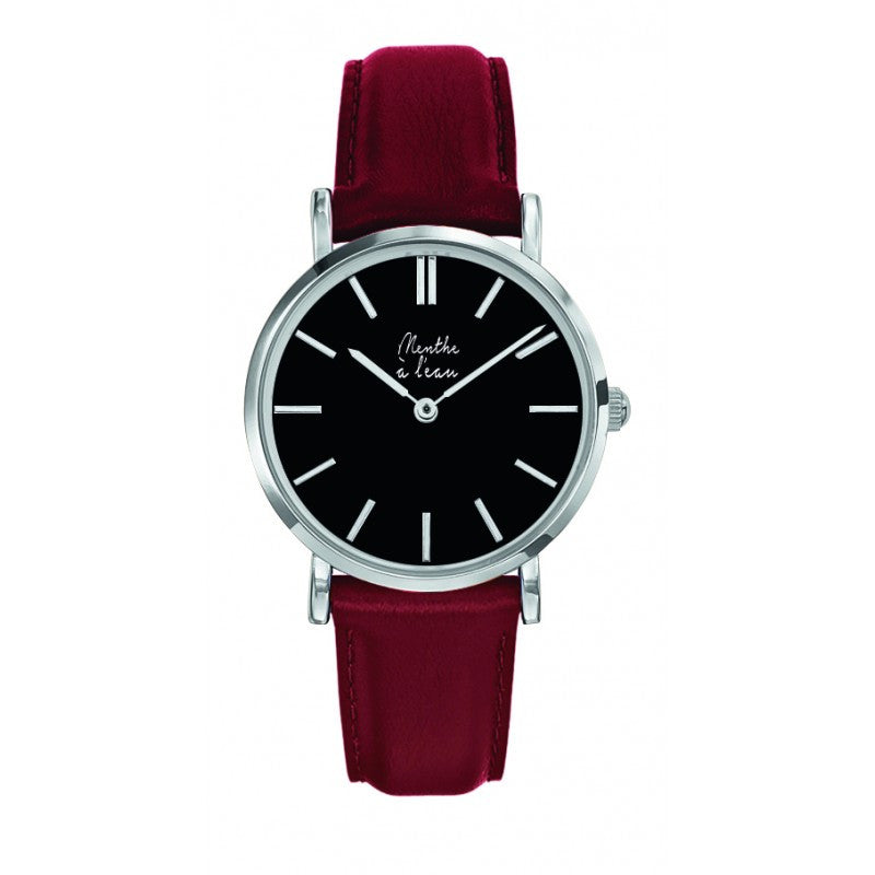 Montre La Véritable cuir bordeaux fond noir